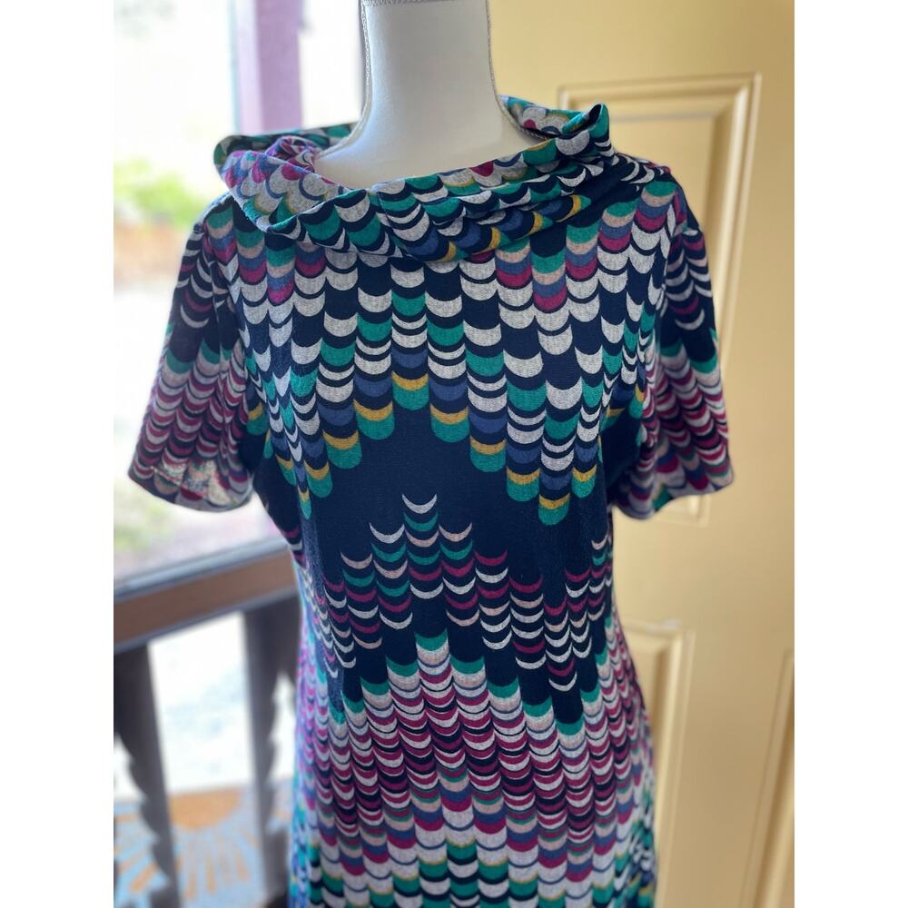 Womens Multicolor Short Sleeve Ribbed Dress with Cowl Neck Super Soft